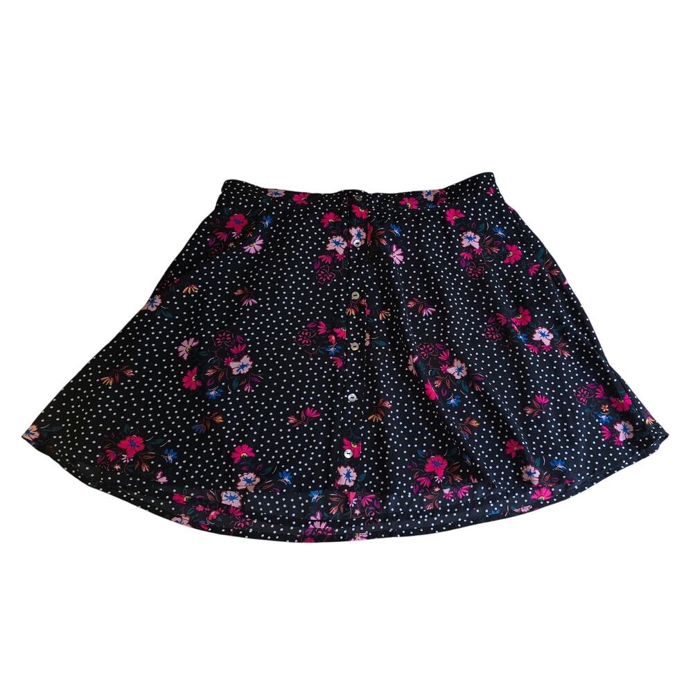Express Black/White Polka Dot Floral A Line Mini Skirt Size S